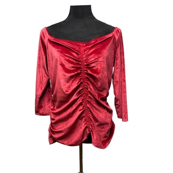 Torrid Velvet Off the Shoulder Top Red - Picture 2 of 8